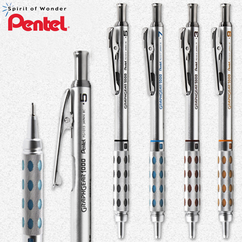 Pentel Pen Energel - ぺんてる製、グラフギア1000、重心が低く、伸縮式の保護管が付いた、折れにくい芯のシャープペンシル。