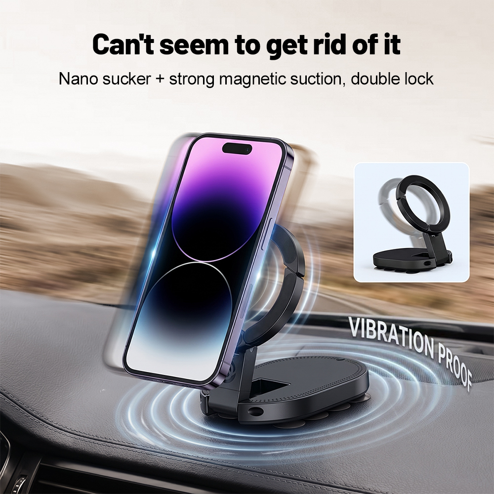 Metal Photo Panel - 360 ° 回転式3-in-1吸盤式マグネット携帯ホルダー 多角度調整可能 折りたたみ式マグネット携帯スタンド デスクトップブラケット