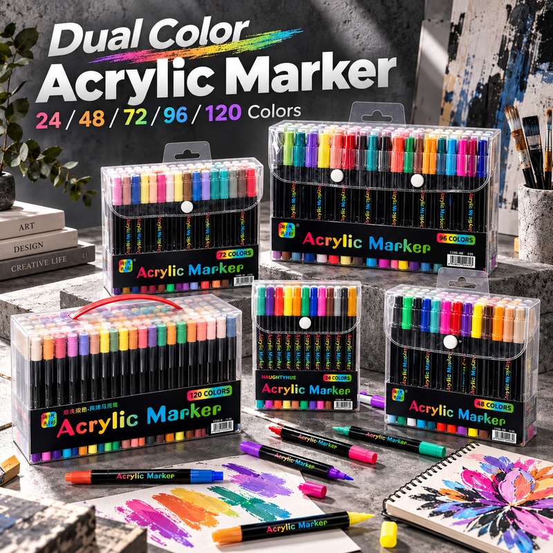 Copic Marker Classic - 2色アクリル絵の具マーカー 24/48/72/96/120色入り。両端に細いペン先が付いたペンで、DIYクラフト、絵画、デッサン、アート用品に最適。